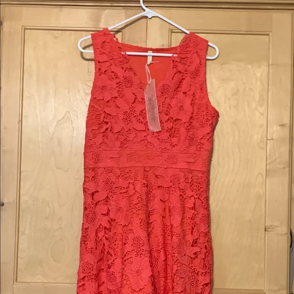 Coral MIDI dress with handkerchief hem